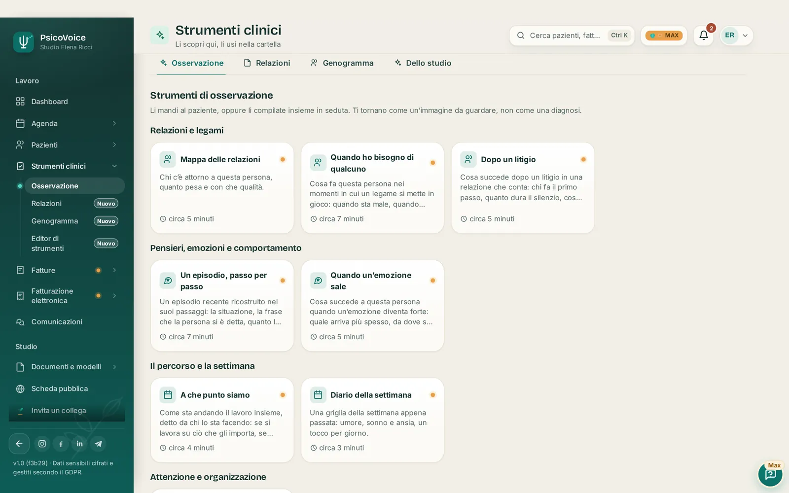 Il catalogo degli strumenti di osservazione di PsicoVoice, raccolti per area.